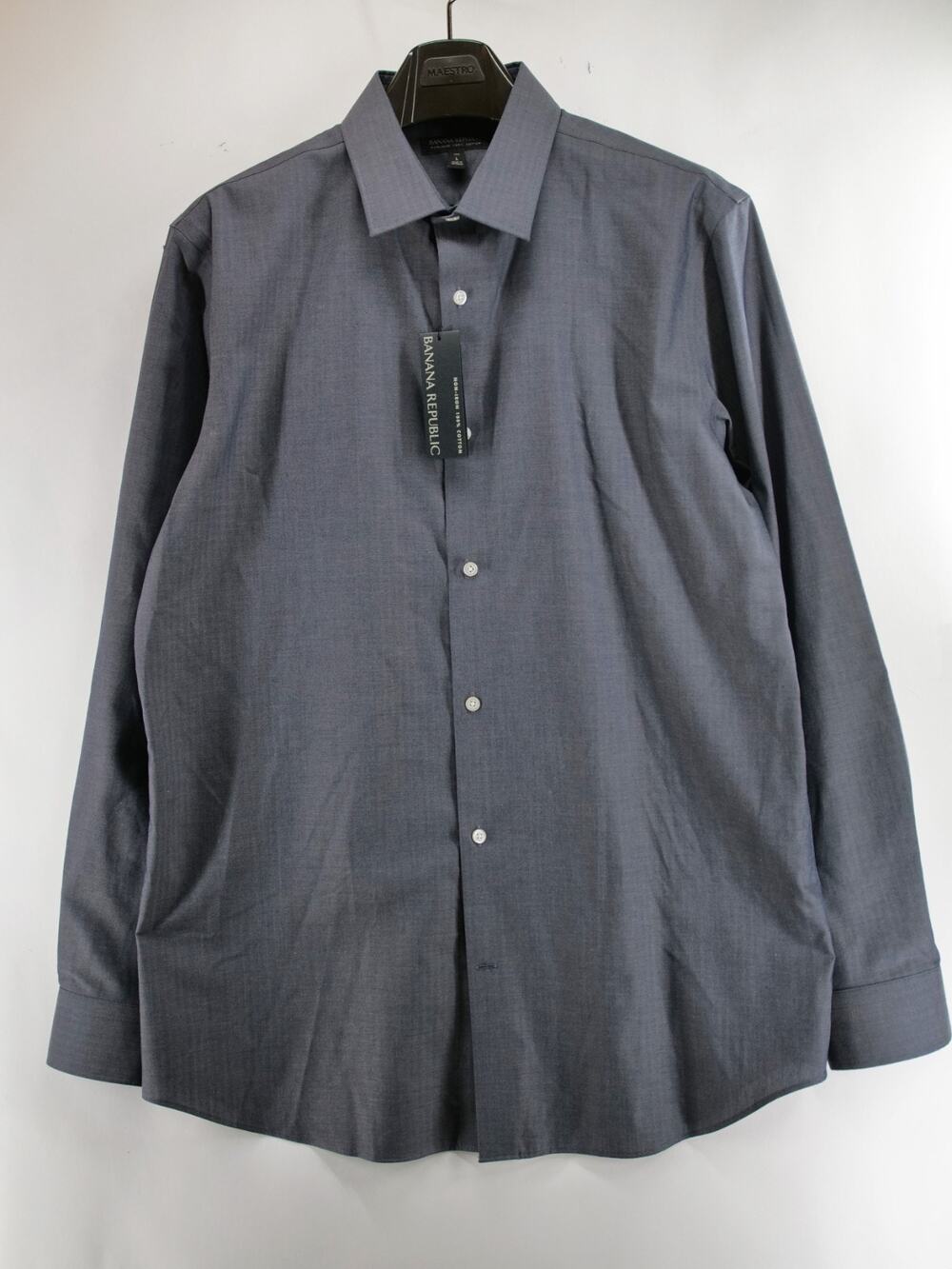 Banana Republic NWT Shirt Mens L Tall Large Standard Fit Gray Herringbone Dress